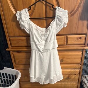 White Ruffled Off-Shoulder Romper